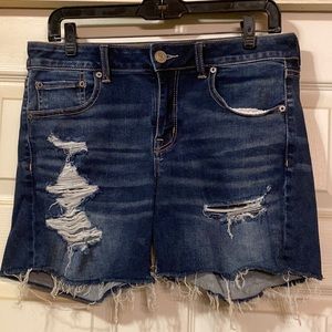 AE DESTROYED NEXT LEVEL STRETCH MIDI DENIM DARK WASH SIZE 10 NO PATCHES!